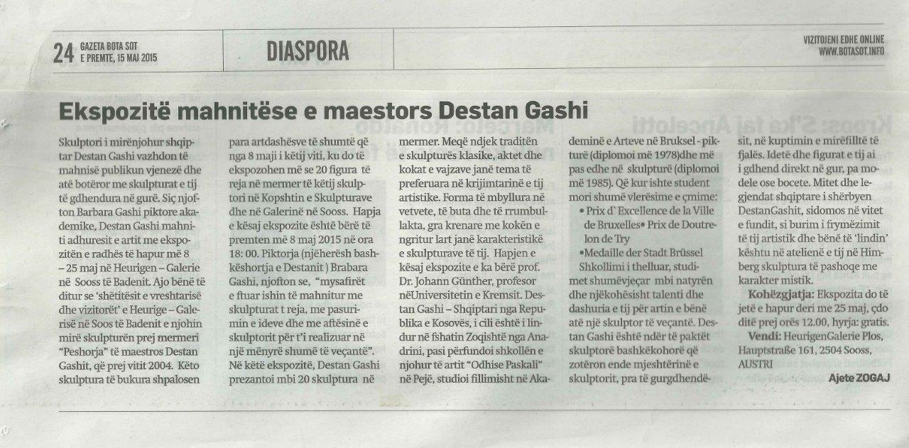 Artikull BOTA SOT - Ekspozita Destan Gashi - Sooss 2015